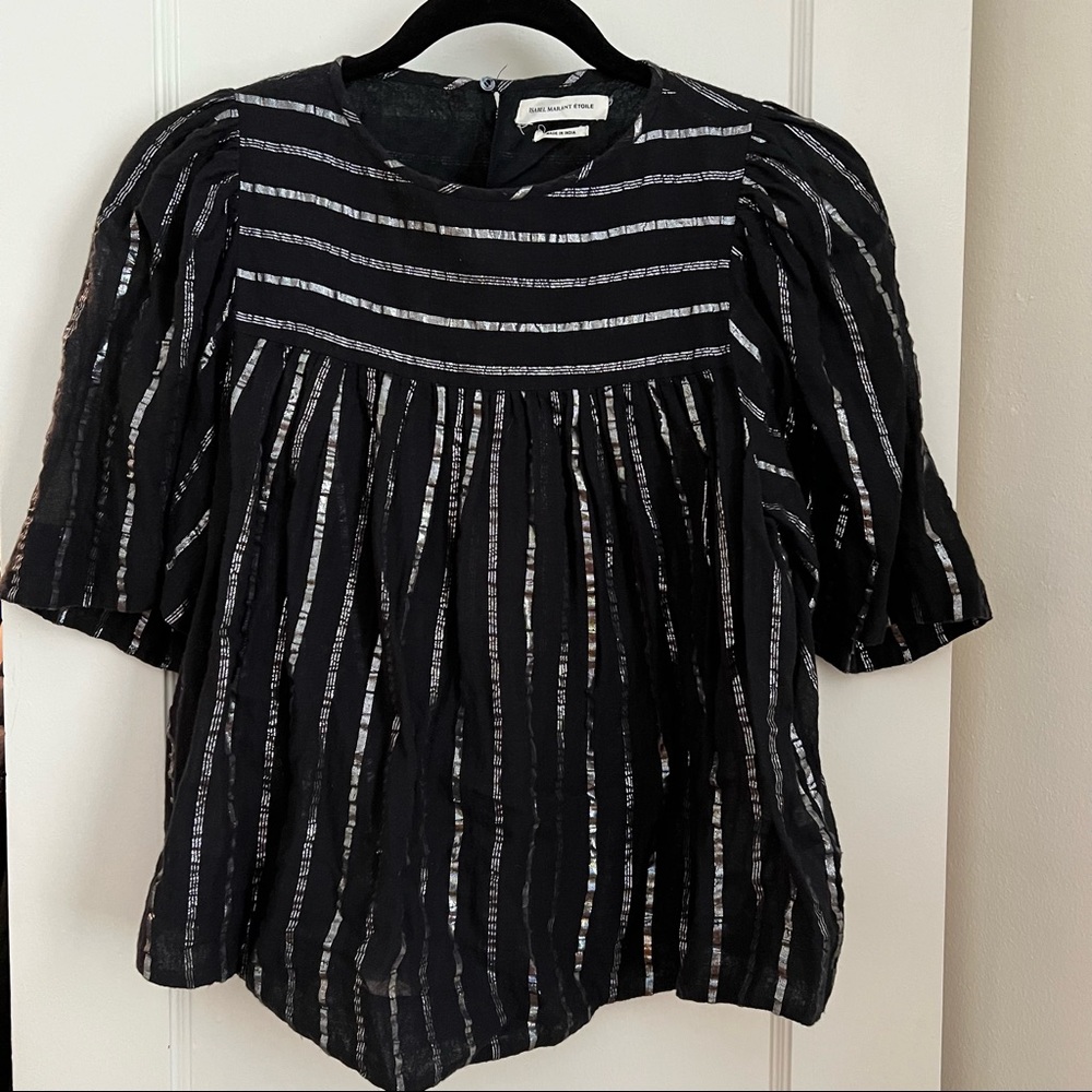 Isabel Marant Etoile Lurex Stripe Top, Black/Silver, size 40FR/8 US